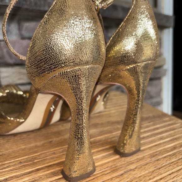 SAM EDELMAN Gold Glitter Metallic Bow High Heel Sandal Ankle Strap Women's 9 - Picture 8 of 16